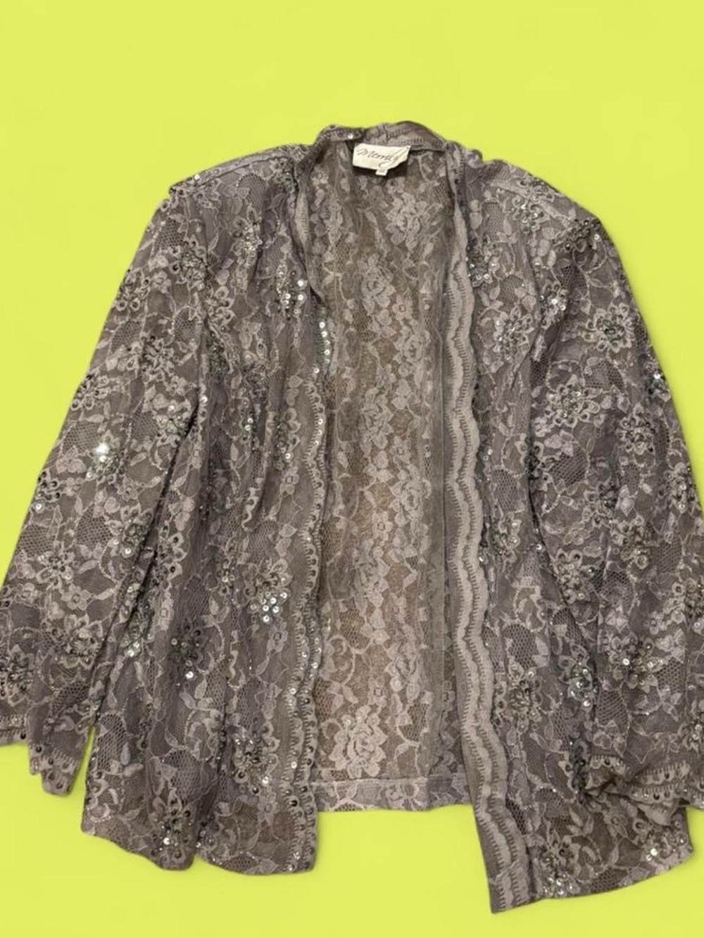 Embroidered Lace Open-Front Blouse Jacket - Gray